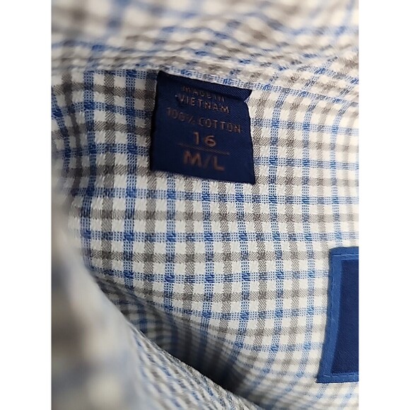 Mens David Donahue Fusion Long Sleeve 100% Cotton Knit 16 M/L Blue Dress Shirt - Picture 12 of 13